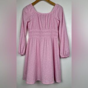 Art Class Girls XL 14 Pink Long Sleeve Dress Smocked Waist Ditsy Polka Dot Fairy